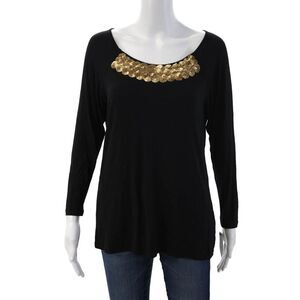 Dana Buchman Womens Tunic Blouse Black Long Sleeve Round Neck Size S
